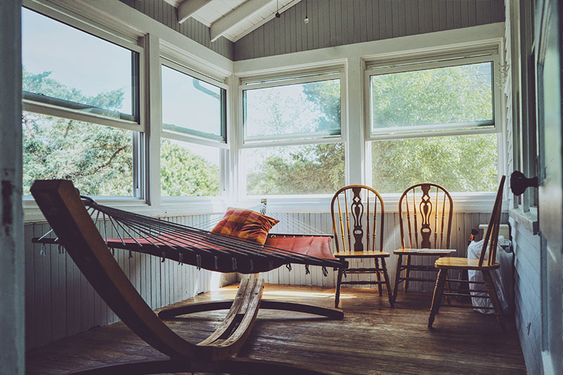 Inside picture of an off-grid cabin